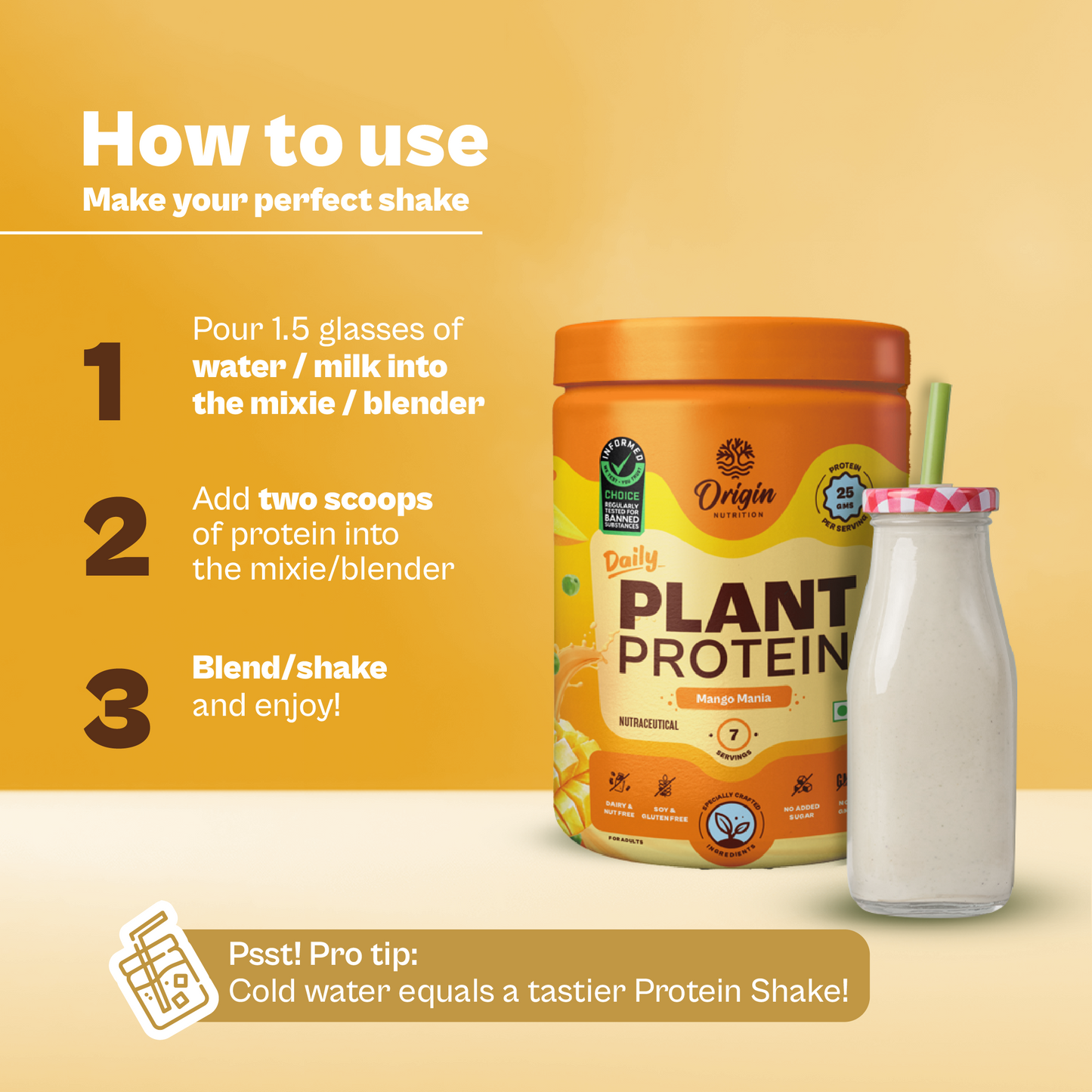 Origin Nutrition Daily Plant Protein Mango Flavour , 288g