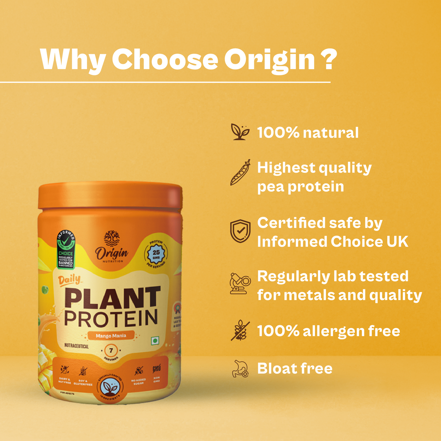 Origin Nutrition Daily Plant Protein Mango Flavour , 288g