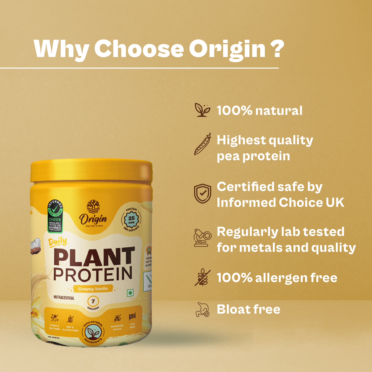 Origin Nutrition Daily Plant Protein Vanilla Flavour , 278g