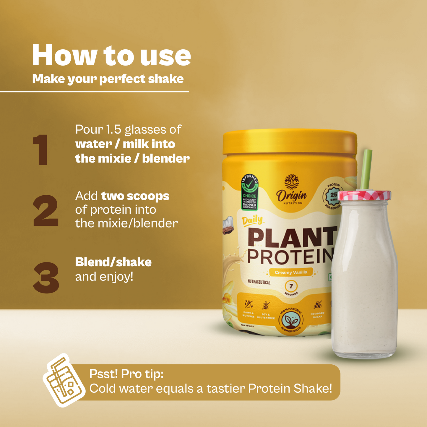 Origin Nutrition Daily Plant Protein Vanilla Flavour , 278g