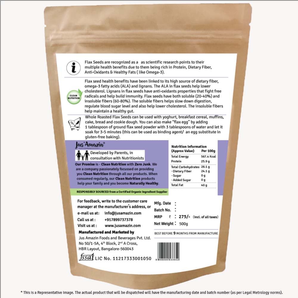 Jus Amazin Roasted Organic Flax Seeds (500g)