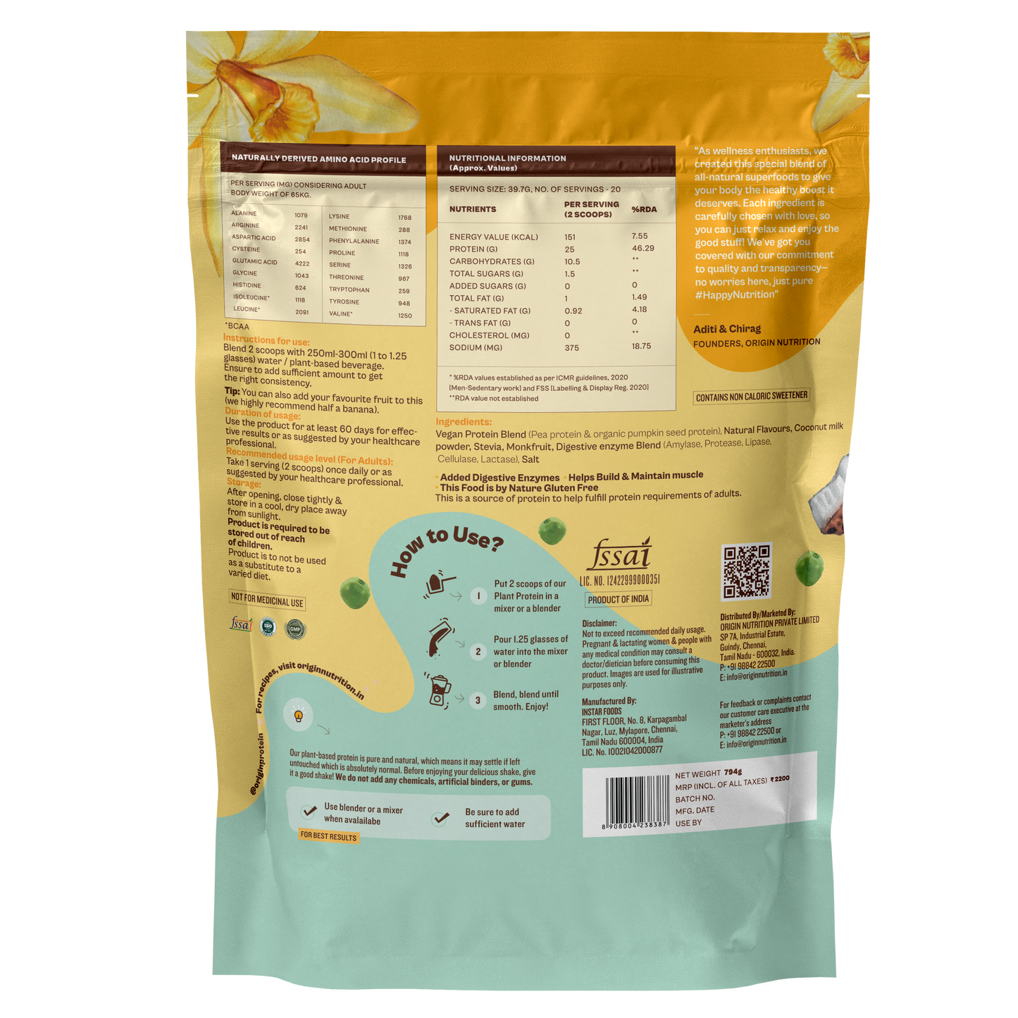 Origin Nutrition Daily Plant Protein Vanilla Flavour , 794g