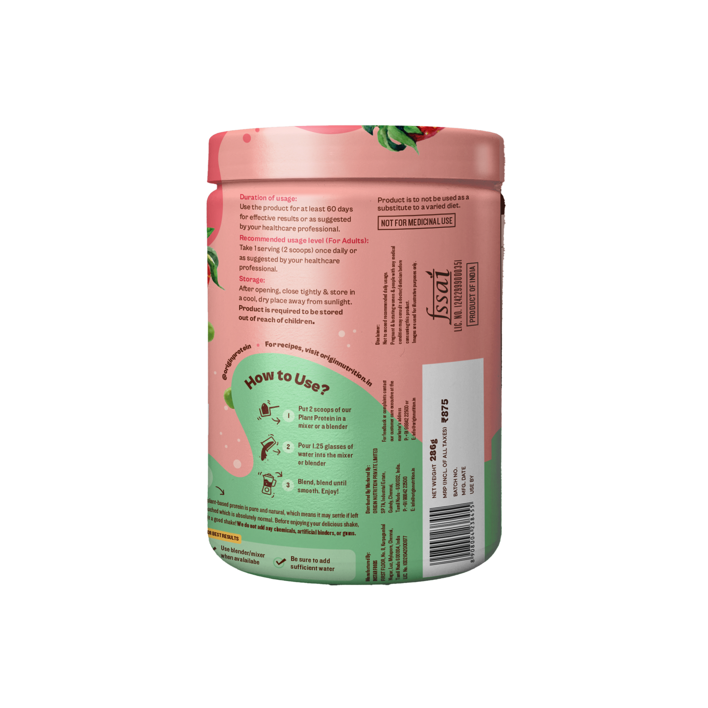 Origin Nutrition Daily Plant Protein Strawberry Flavour , 286g