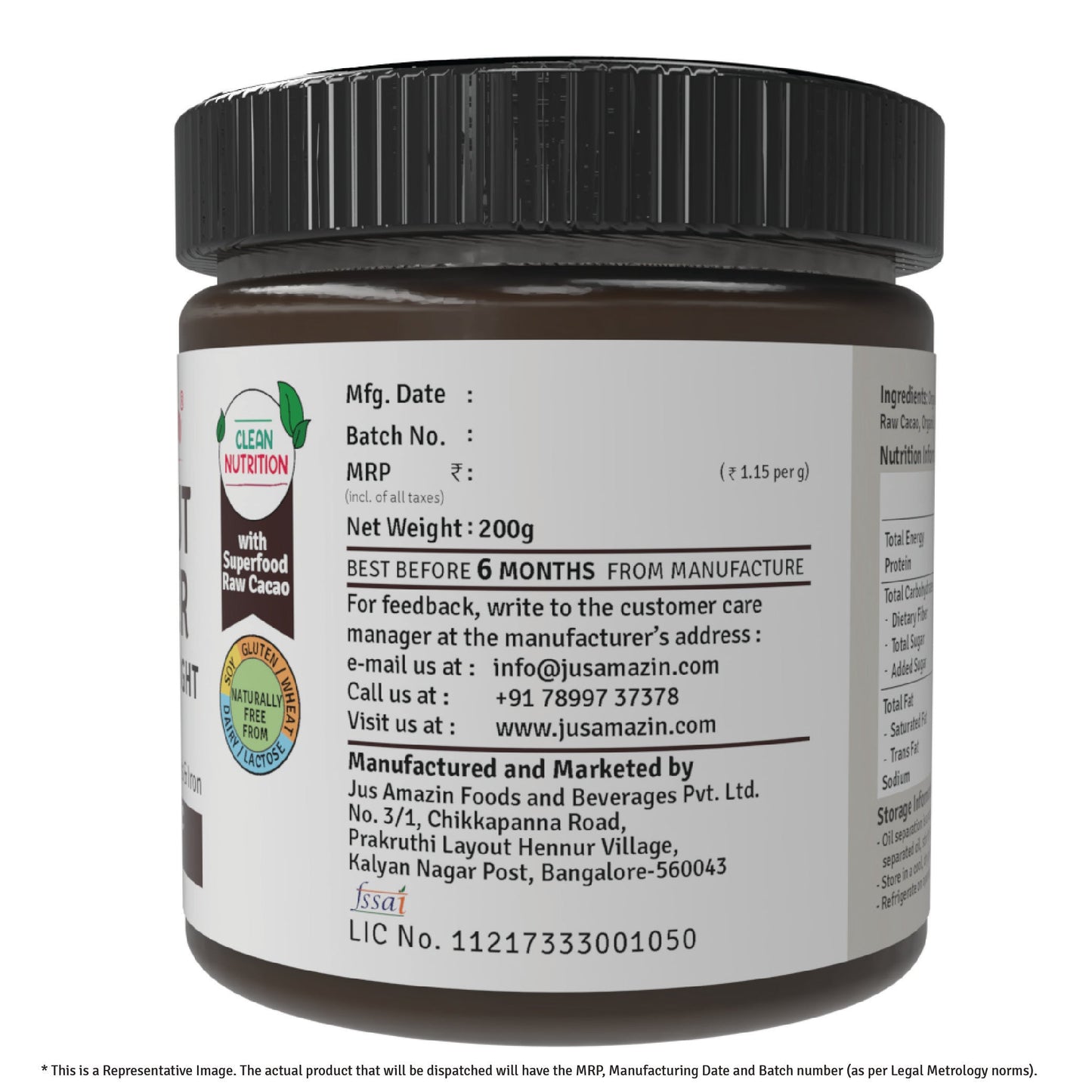 Jus Amazin Creamy Organic Peanut Butter – Choco Delight (200g) | 26.7% Protein | Clean Nutrition | 82% Organic Peanuts | Superfood Raw Cacao | No Refined Sugar | Zero Chemicals | plant based & Dairy-Free | 100% Organic