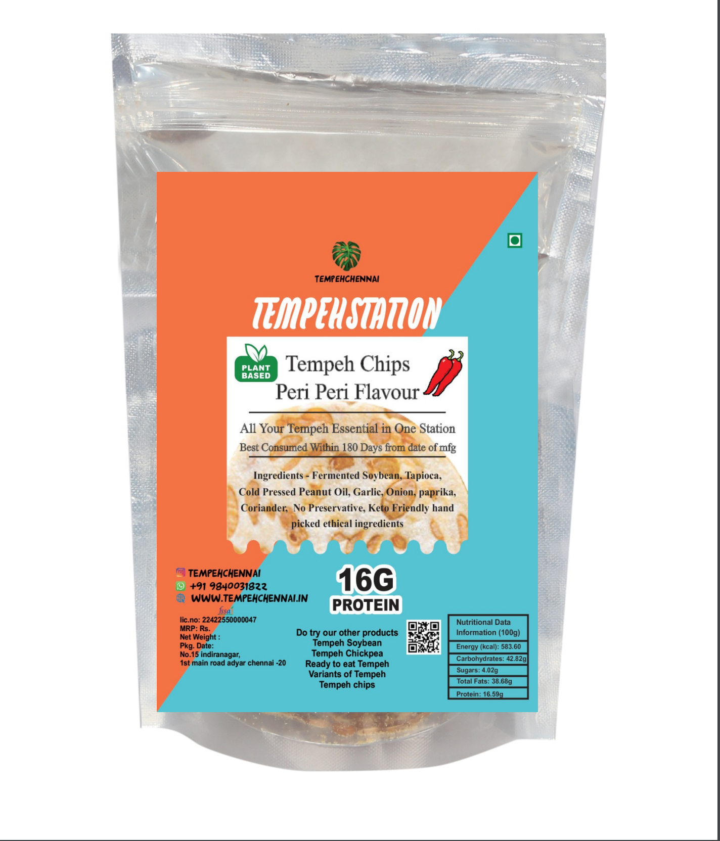 Tempeh Chennai|Tempeh Chips Soybean( PERI - PERI FLAVOUR) 120g