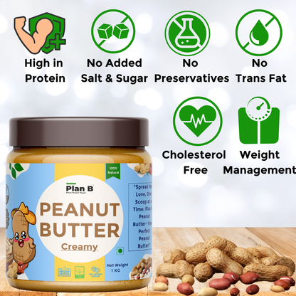 Plan B Peanut Butter Creamy 1kg| All Natural (Unsweetened)