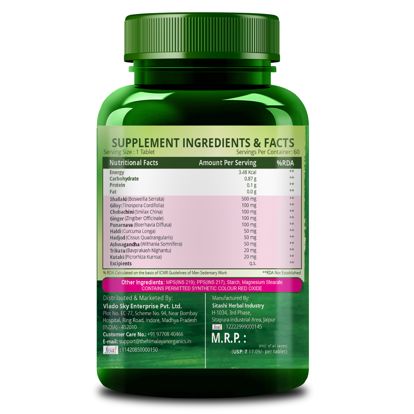 Vlado's Himalayan Organics Plant Based Joint Support Supplement | 60 Veg Tablet