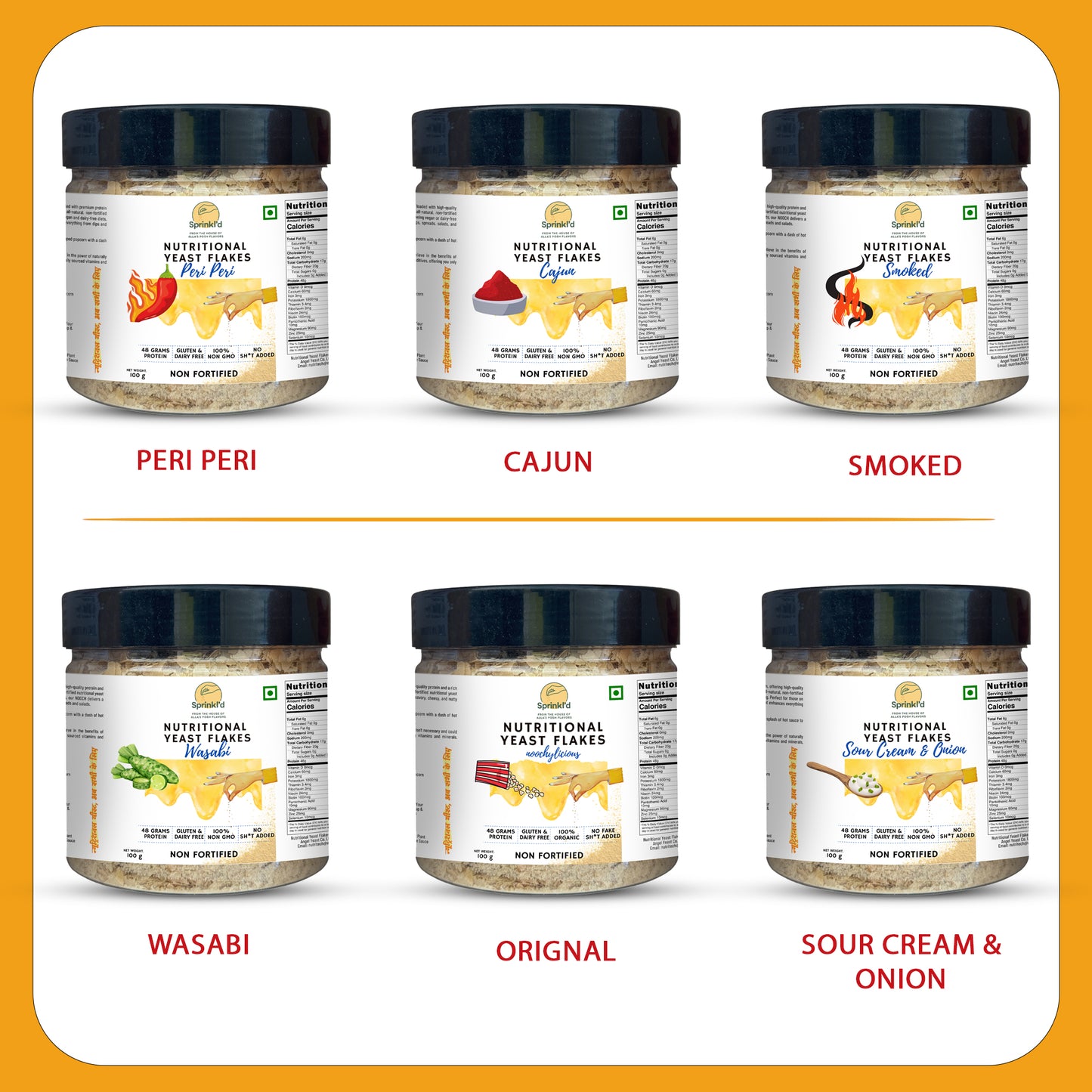 Sprinkl'd by Alla's Posh Flavors PERI PERI Unfortified Nutritional Yeast Flakes Gluten-Free, Cheesy and Savory Non-Fortified Nooch | Rich in B Vitamins Minerals and Protein | Plant-based Superfood, 100 Grams