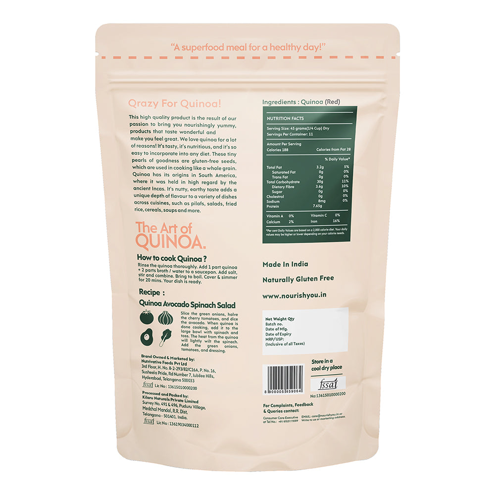 NOURISH YOU Red Quinoa (500g) - Gluten free, Proteins, and Fibers.