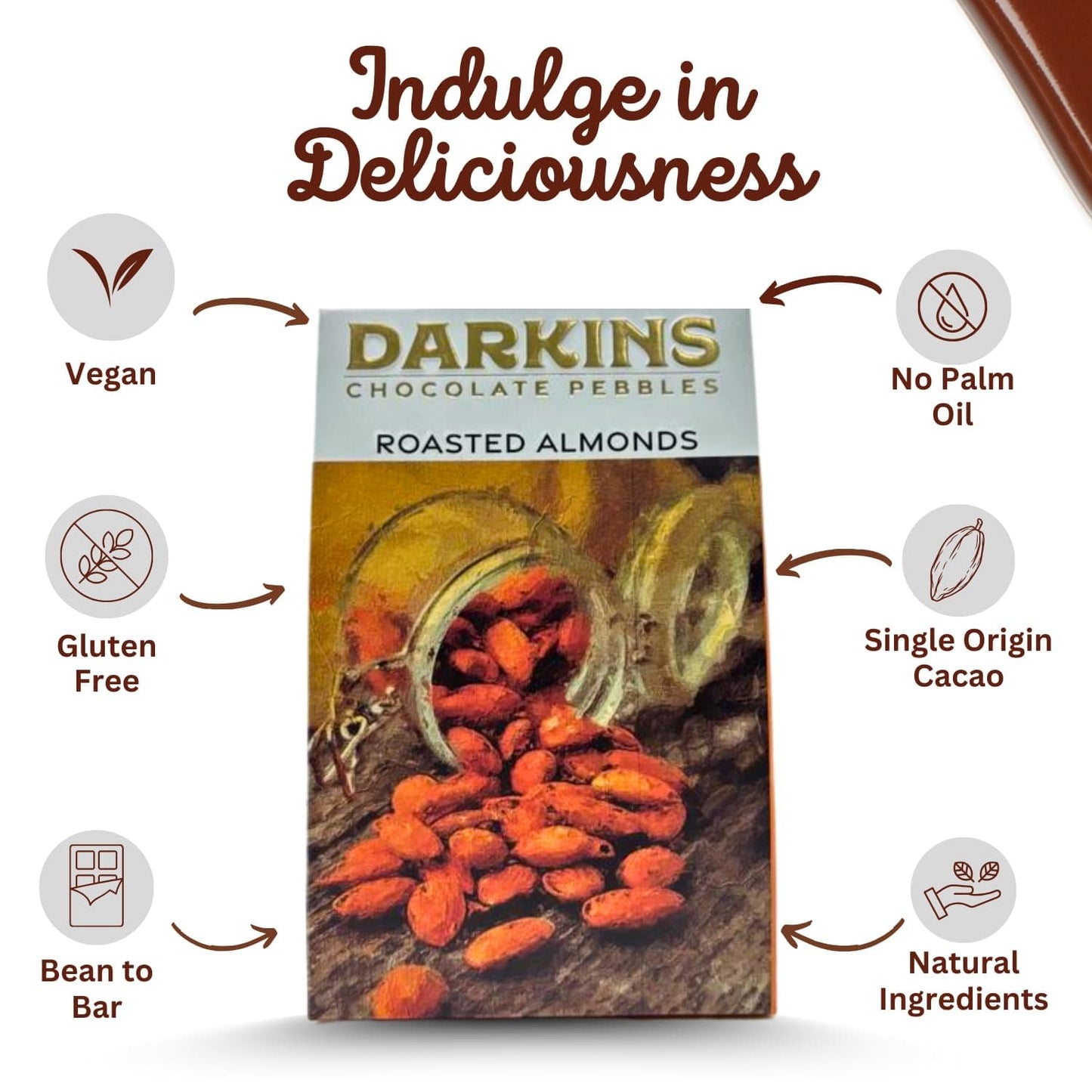 DARKINS Roasted Almond Chocolates Pebbles| Crunchy Almond Chocolate | 50g Each Pack of 3
