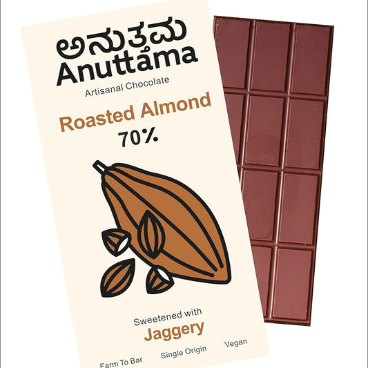 ANUTTAMA Dark Chocolate | 62% Cocoa with Roasted Almonds | Dark Chocolate Sugar Free | No Artificial Flavours and Colors | Natural Chocolate Bar ( 50g Pack of 1)