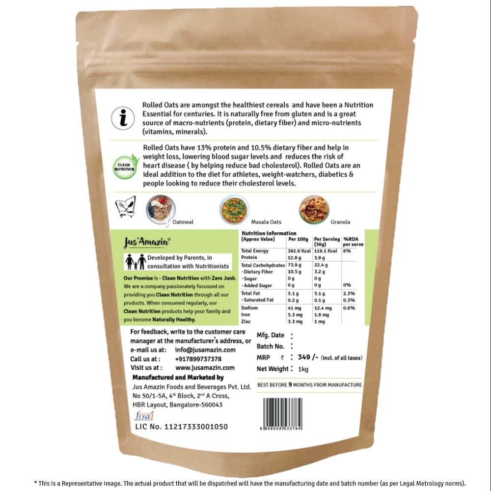 Jus Amazin Rolled Oats (1kg)
