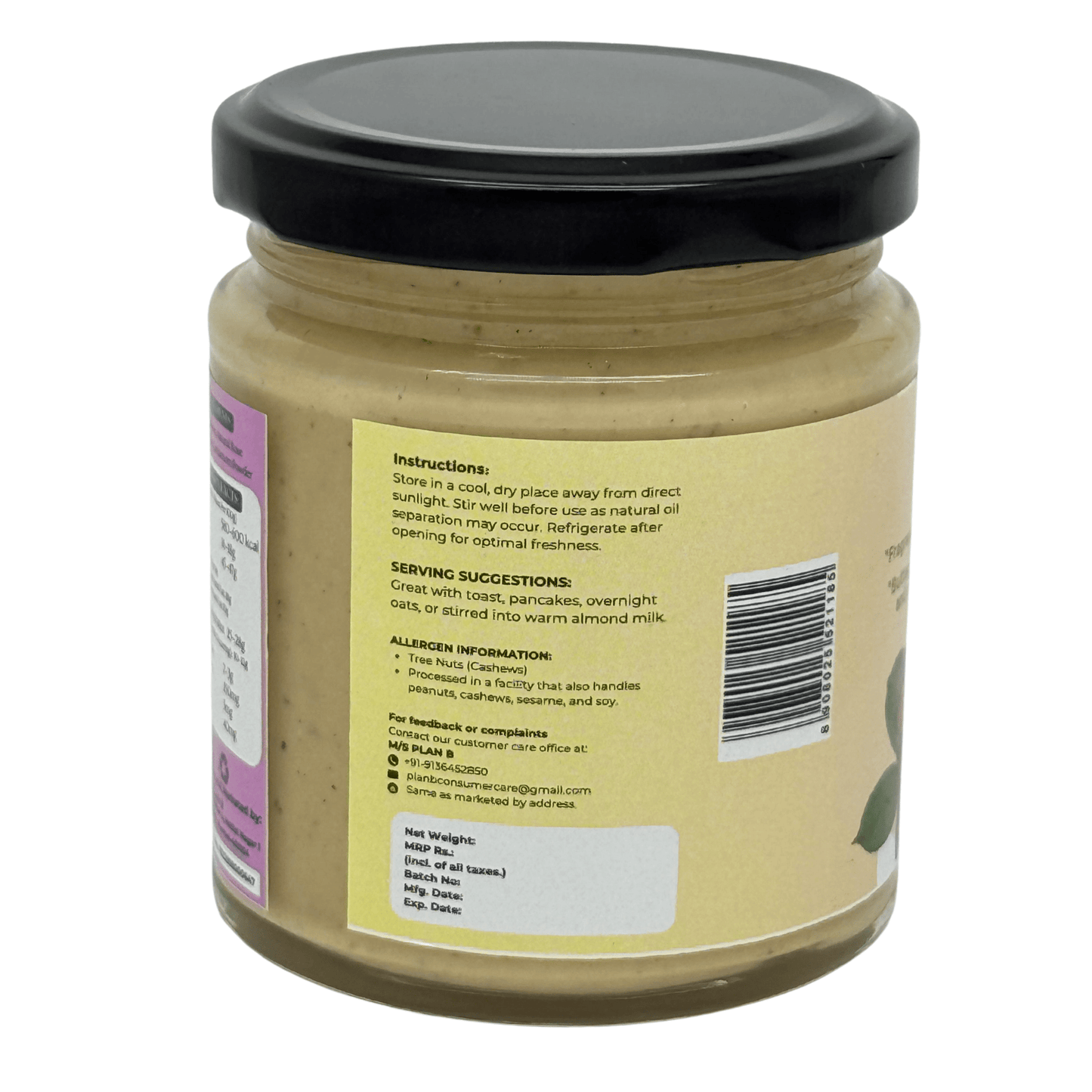 Plan B Rose Cardamom Cashew Butter | Aromatic Vegan Nut Butter with Real Rose & Cardamom | No Added Sugar, Dairy-Free, Gluten-Free | Creamy, Exotic Spread for Toast, Desserts & Snacks | 200g Jar