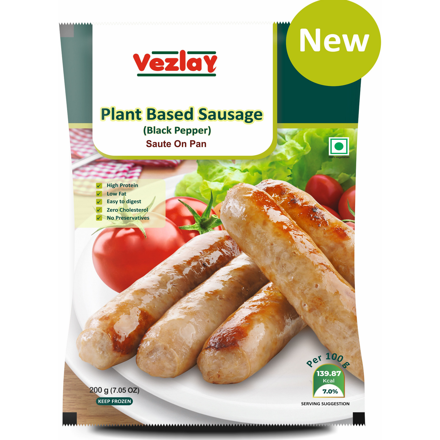 Vezlay Plant Based Sausages- Black Pepper, 200gm