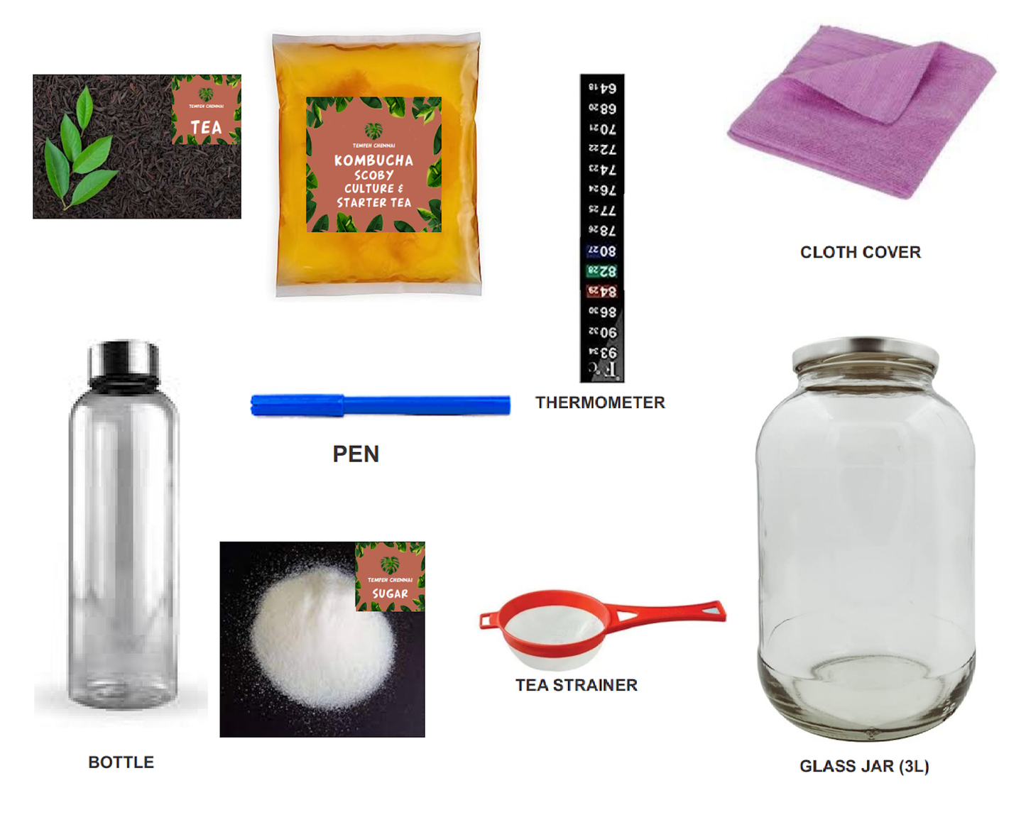 Tempeh Chennai Kombucha Starter Kit (Deluxe Kit)-Make your own kombucha at Home