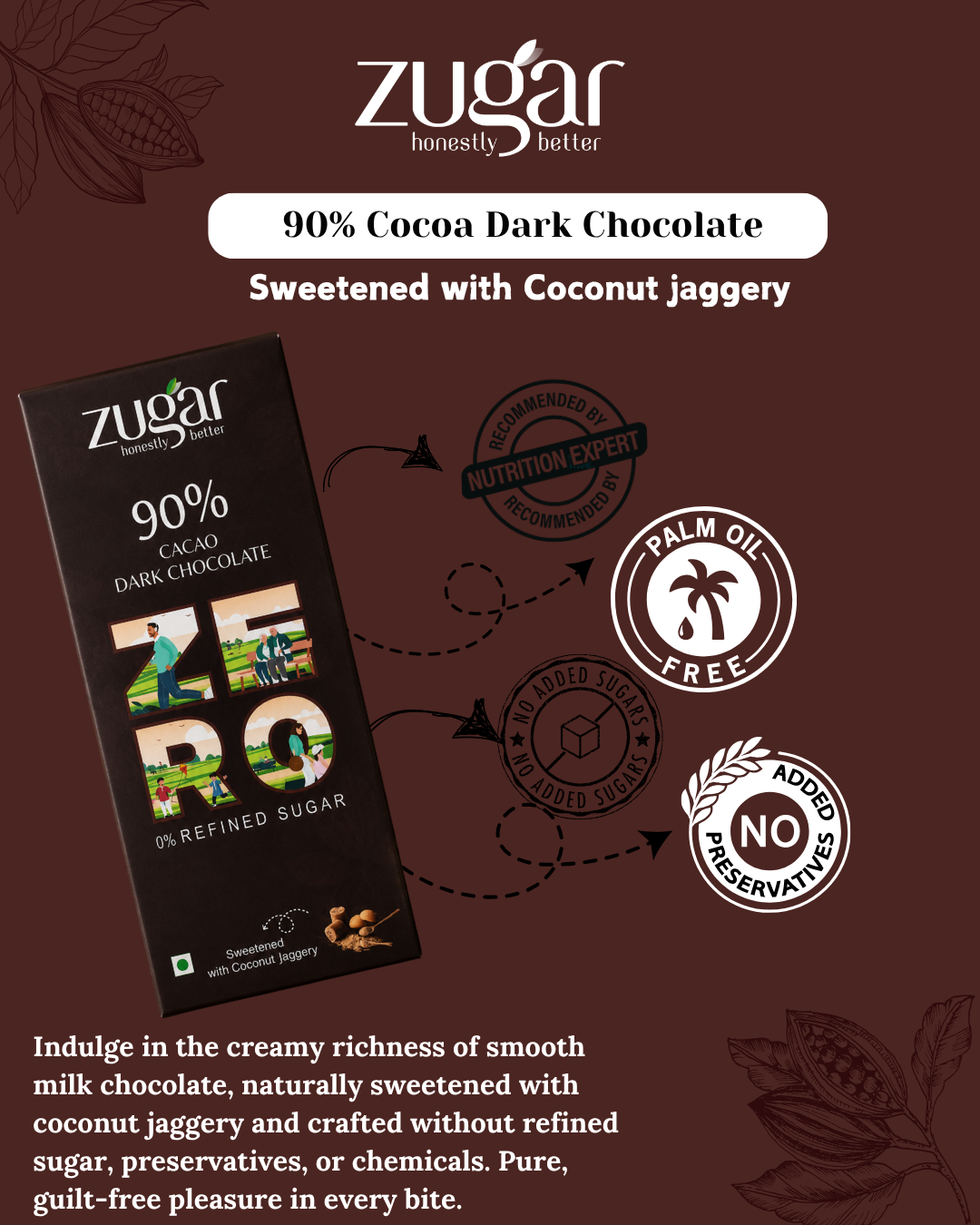 ZUGAR 90% Cacao Dark Chocolate - 45gm