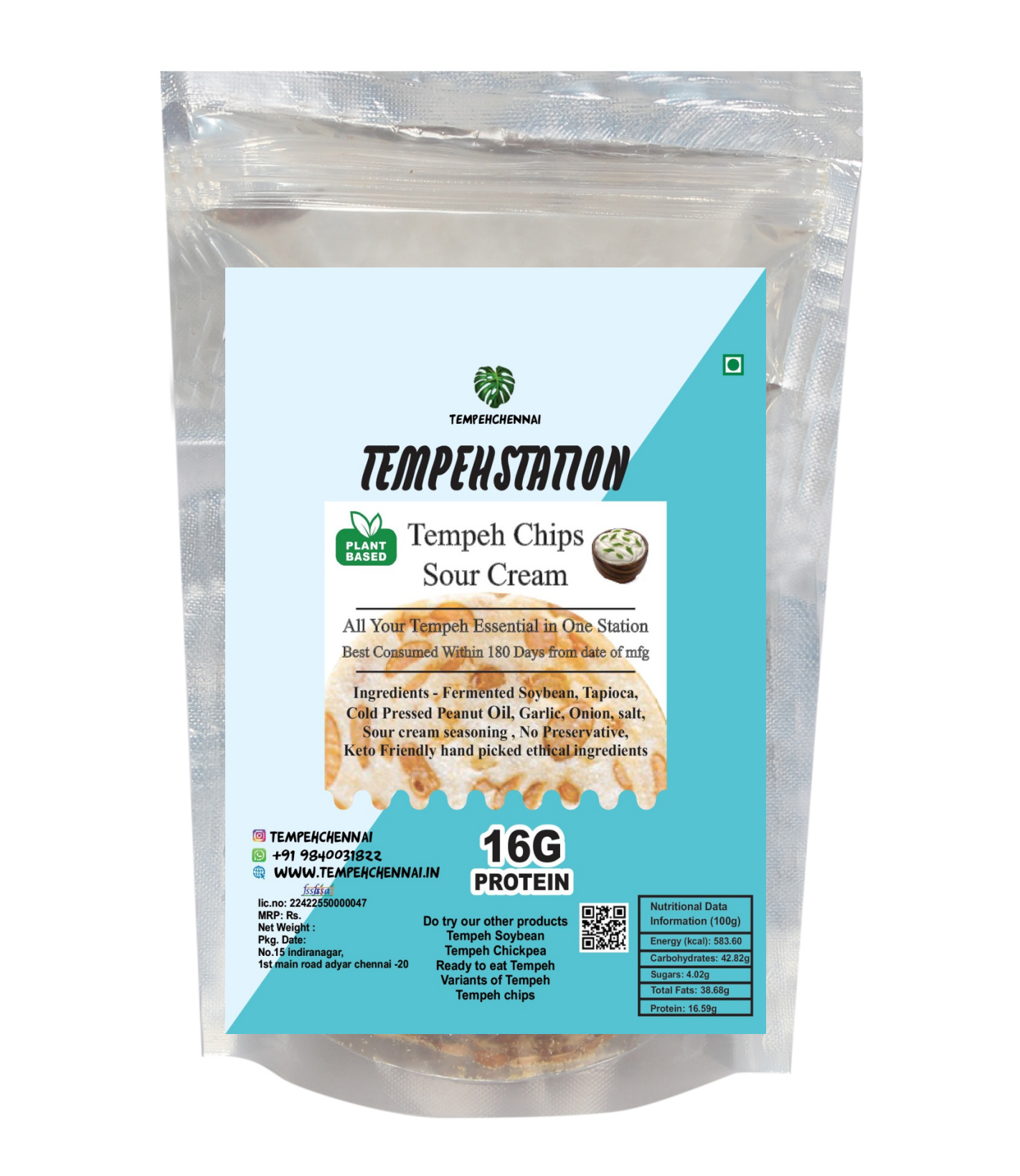 Tempeh Chennai Tempeh Chips Soybean Tempeh 120g (SOUR CREAM AND ONION FLAVOUR)