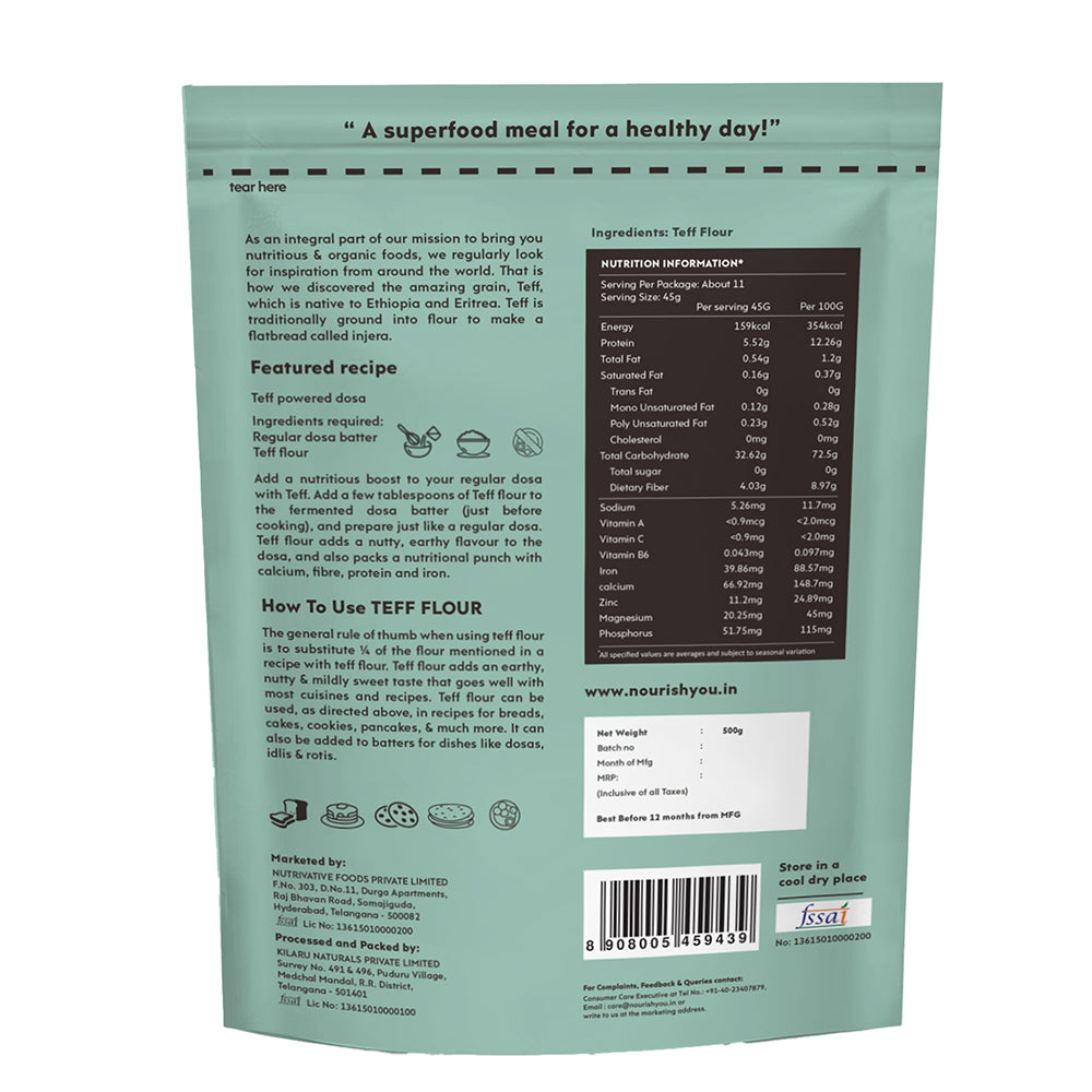 NOURISH YOU Gluten-Free Teff Flour (Atta, 500g)