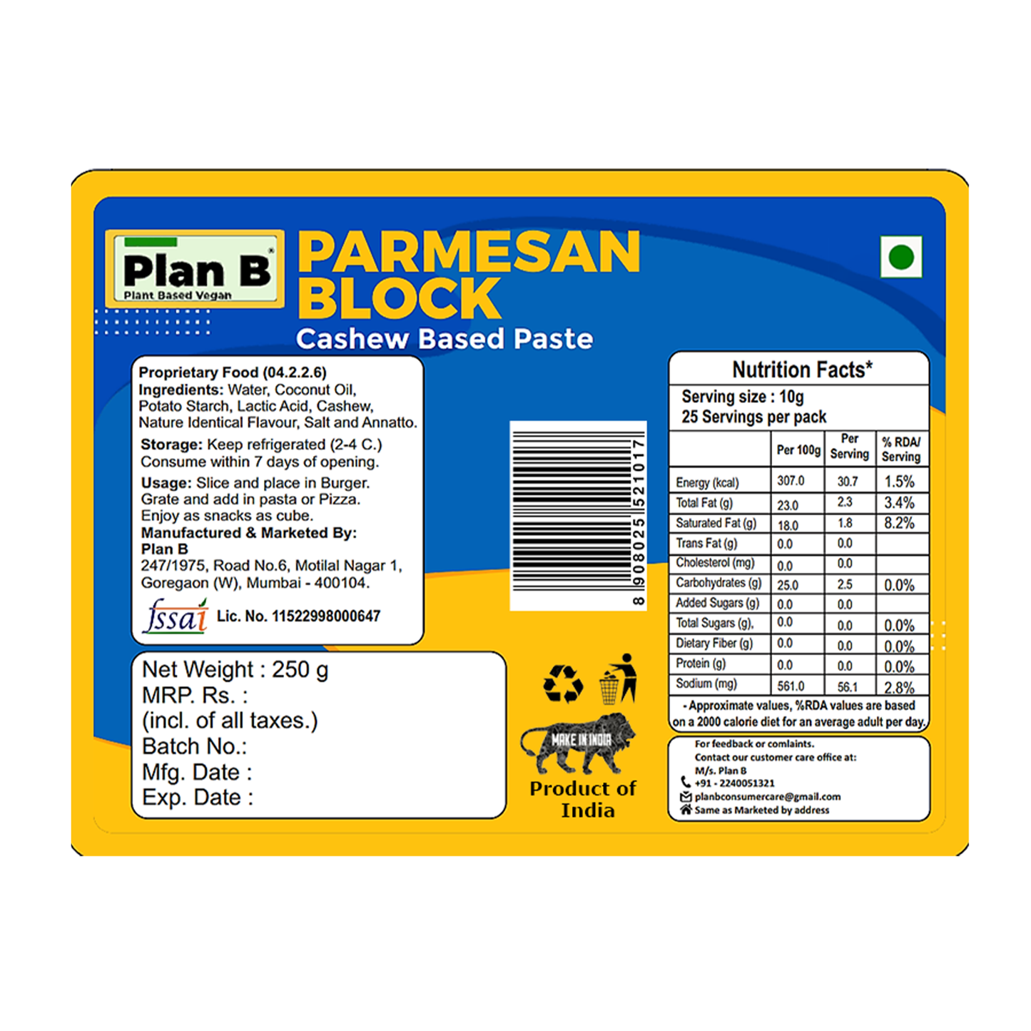 Plan B Parmesan Block 250 g