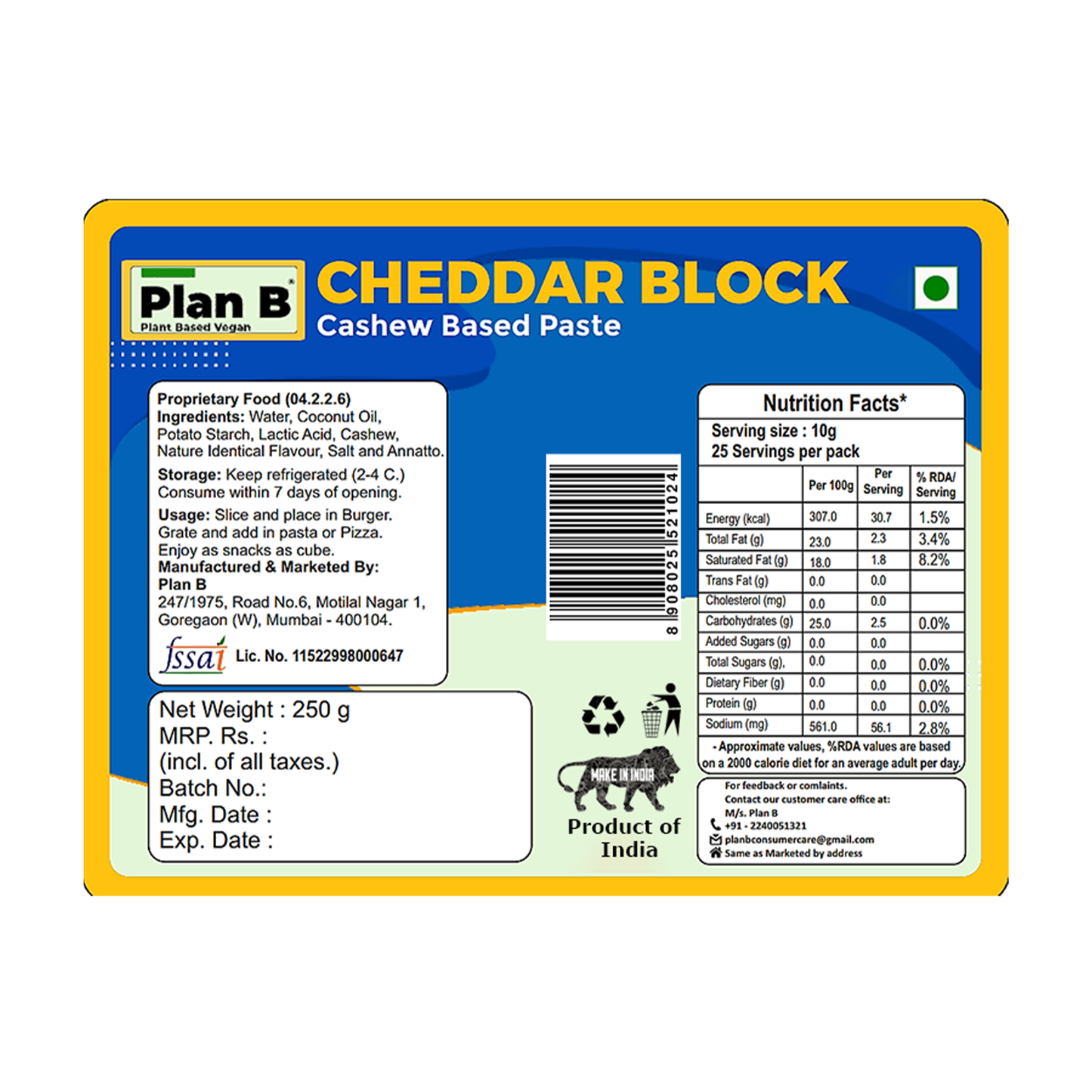 Plan B Cheddar Block 250 g
