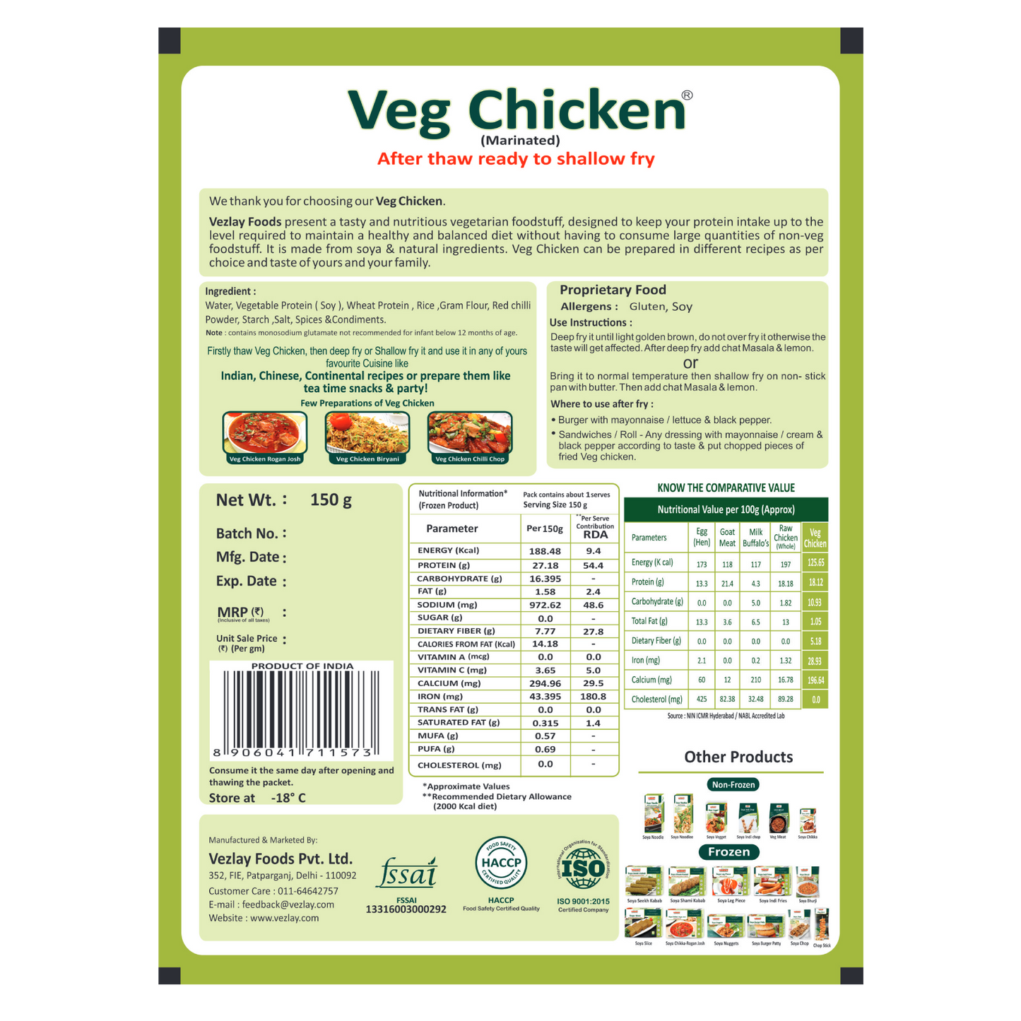 Vezlay Veg Chicken, 150gm