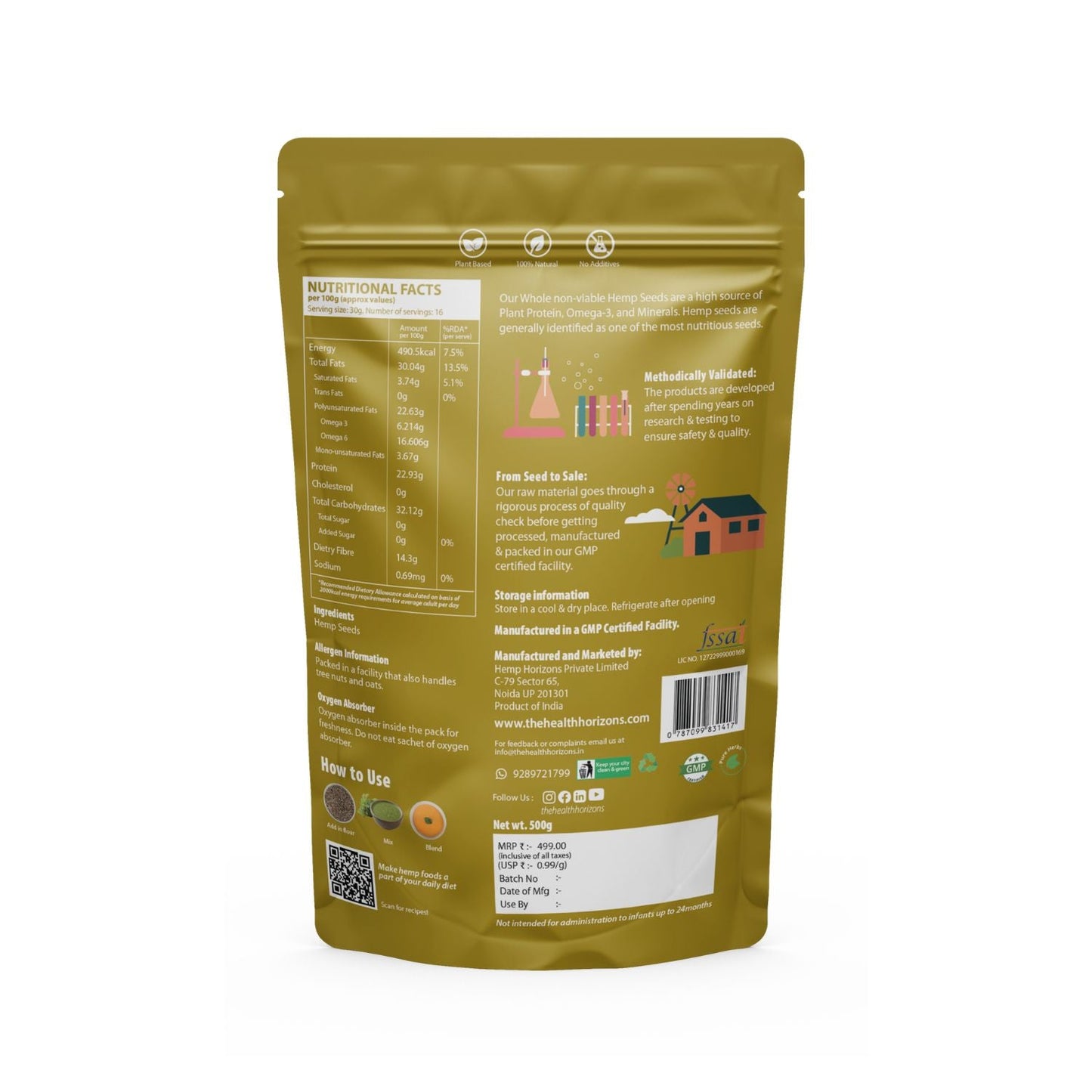 Health Horizons Roasted Hemp Seeds (500g)