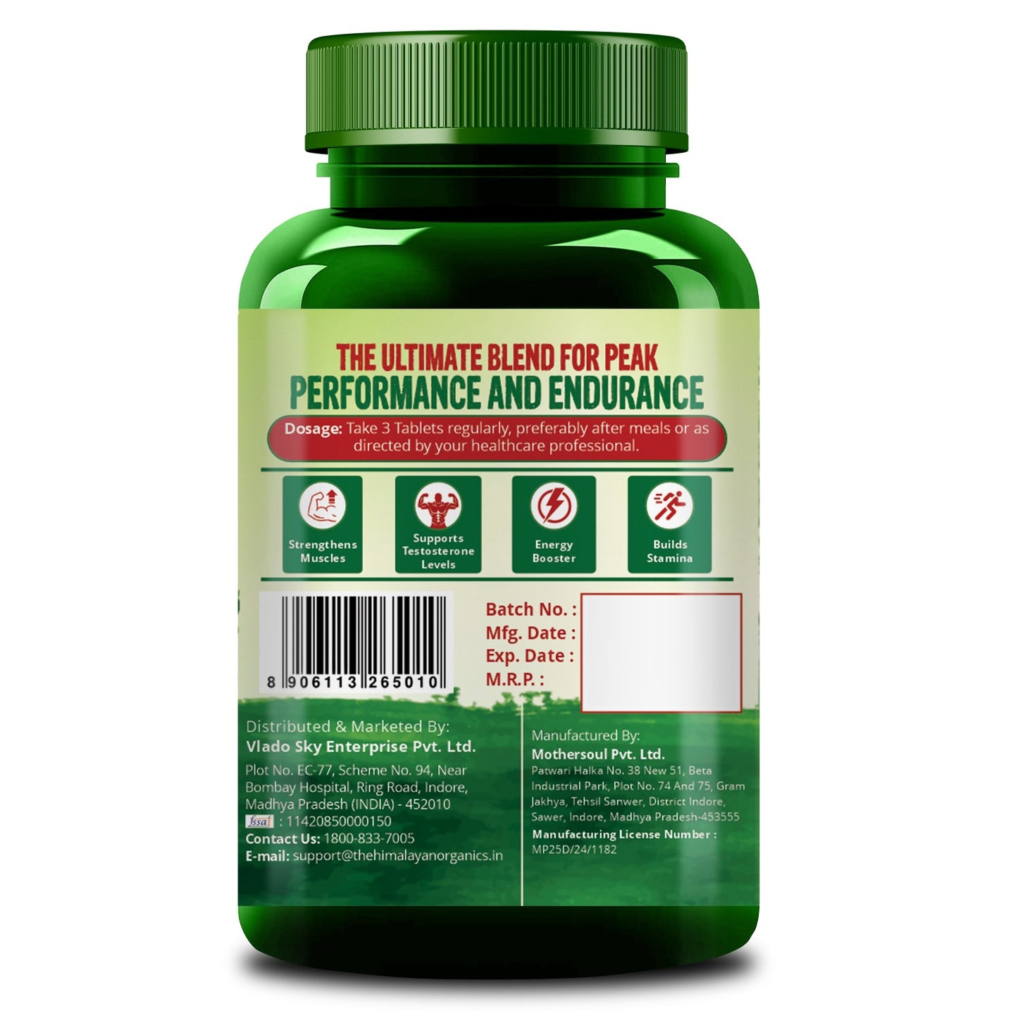 Vlado's Himalayan Organics Testosterone Support for Men – 2800mg | With Ashwagandha, Shilajit, Kaunch Beej, Musli, Gokshura, Ginseng, Gold Bhasma & 17+ Ayurvedic Herbs | Pre & Post Workout | 90 Veg Tablets