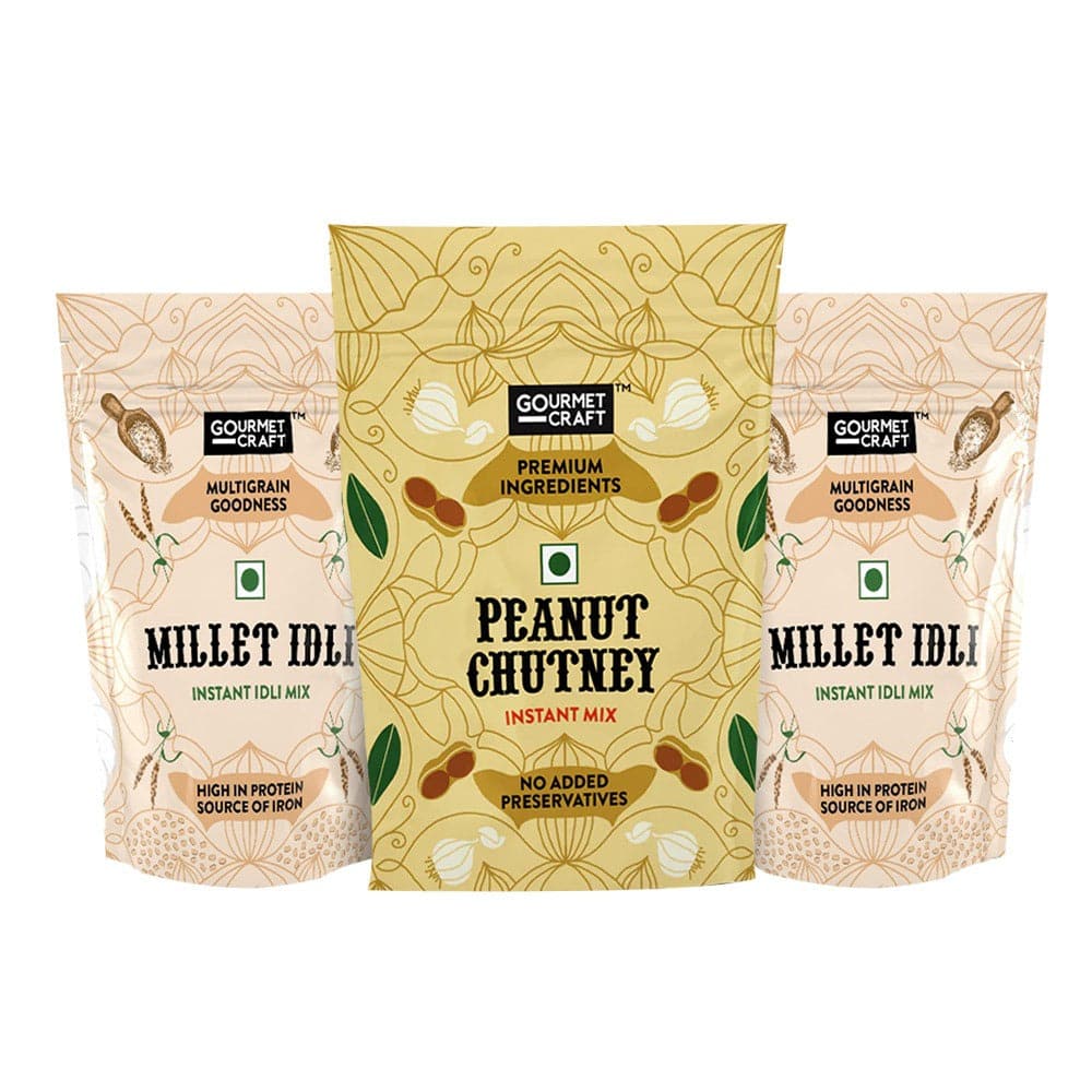 Gourmet Craft Millet Idli (2 Packs - 250 Gms Each) & Peanut Chutney ( 1 Pack - 150 Gms)