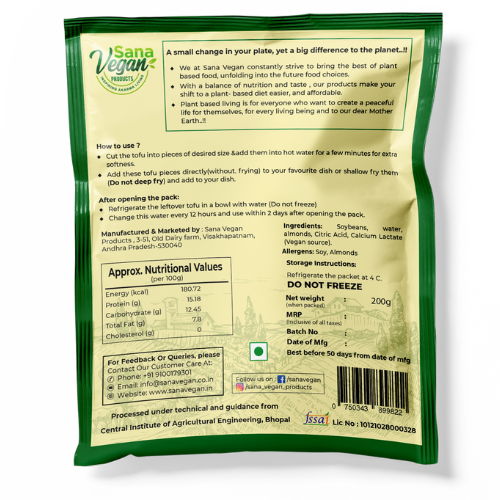 Sana Vegan Products Tofu(With added badam) 200g (Pack of 2)