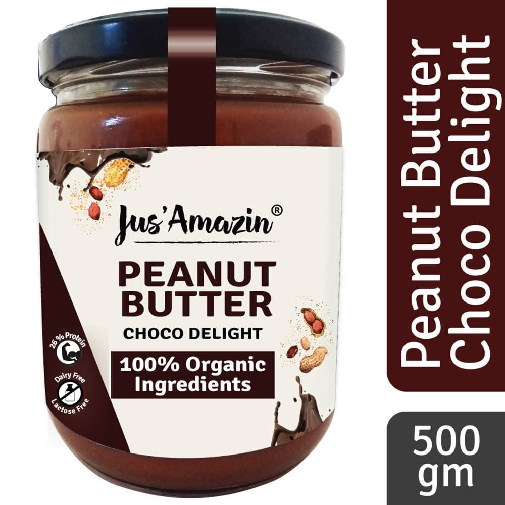 Jus Amazin Creamy Organic Peanut Butter – Choco Delight 500g - plant based Dukan