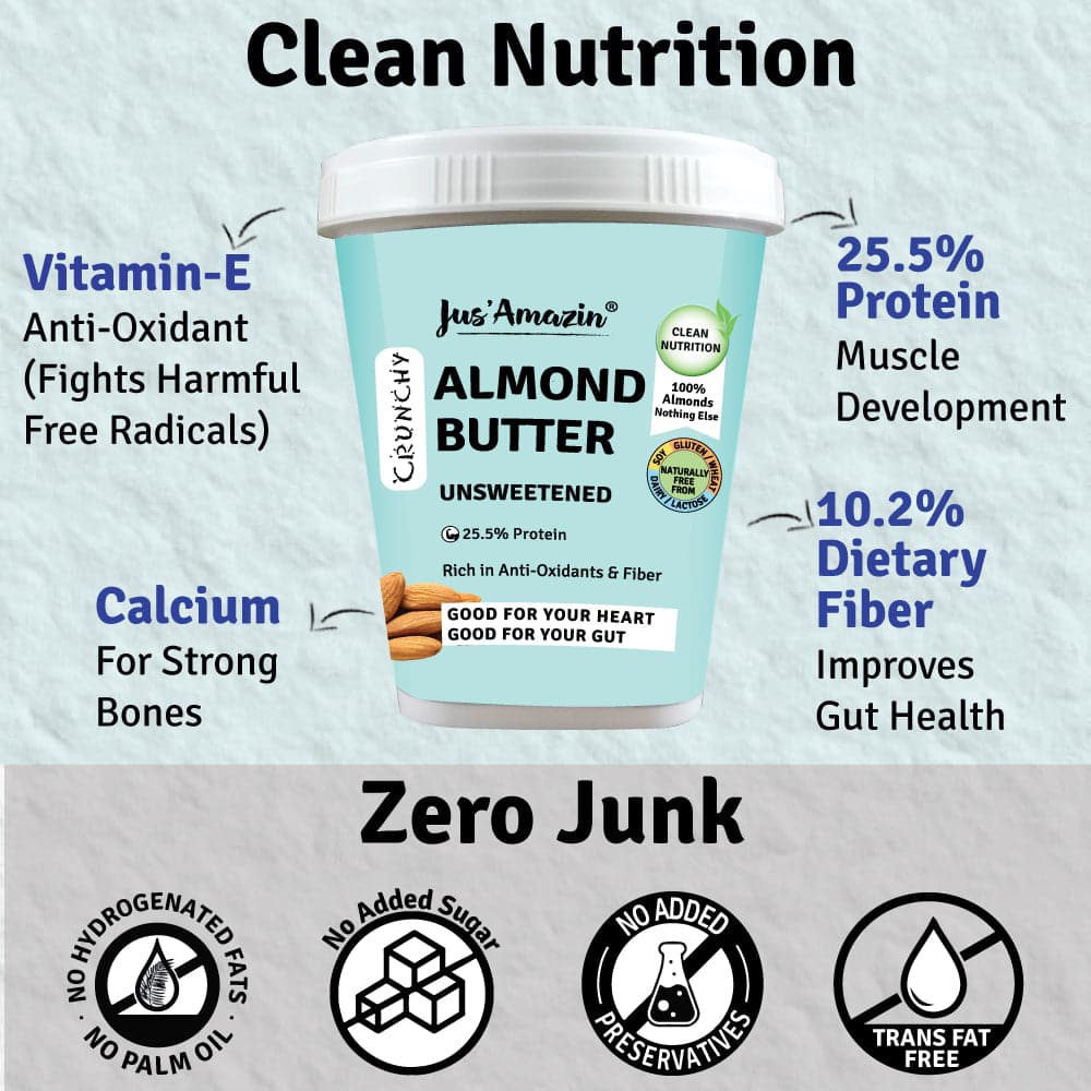 Jus Amazin CRUNCHY Almond Butter - Unsweetened (1kg)