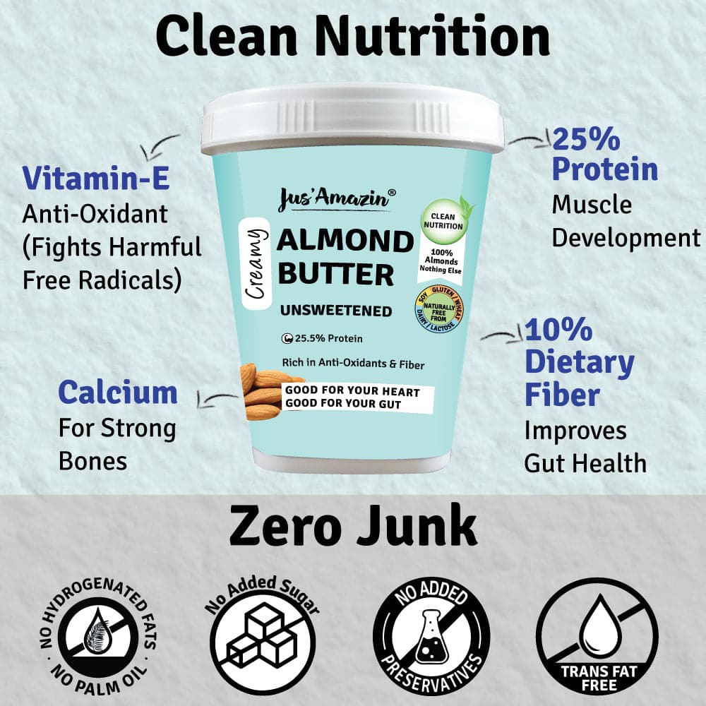 Jus Amazin Creamy Almond Butter - Unsweetened (1kg)