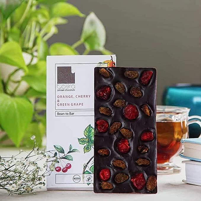 Toska Orange, Cherry and Green Grape - 65% Dark Chocolate 70g