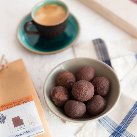 Toska- Blueberry Mocha - Maple Syrup Sweetened Cocoa Mass Truffle Balls - plant based Dukan