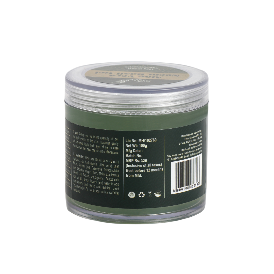 Aloe Vera Neem Basil Gel (100gm) | Organic, Vegan