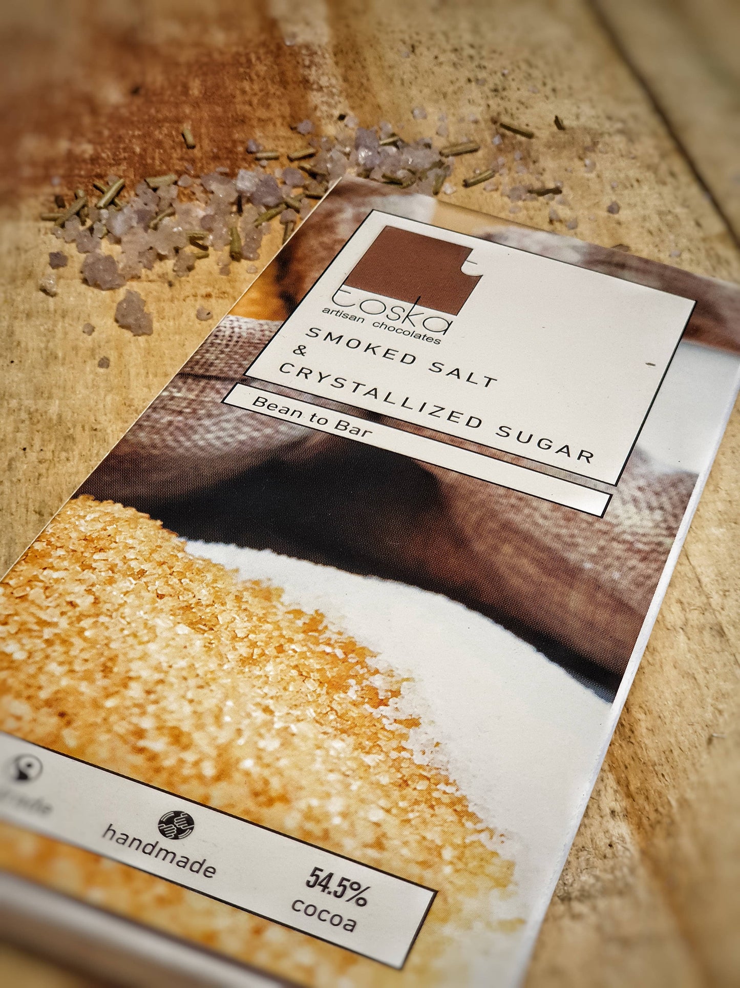 Toska - Smoked Salt & Crystallized Sugar Dark Chocolate - 70gm - plant based Dukan