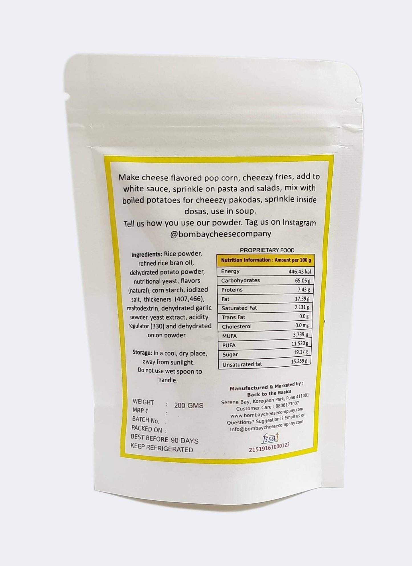 Bombay Cheese Company Mild Cheddar Cheese Powder 200gm - plant based Dukan