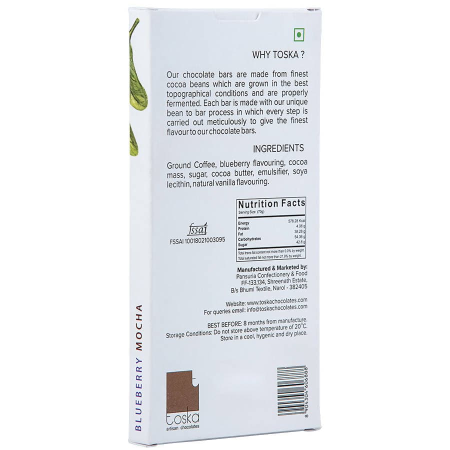 Toska Blueberry Mocha Dark Chocolate - plant based Dukan