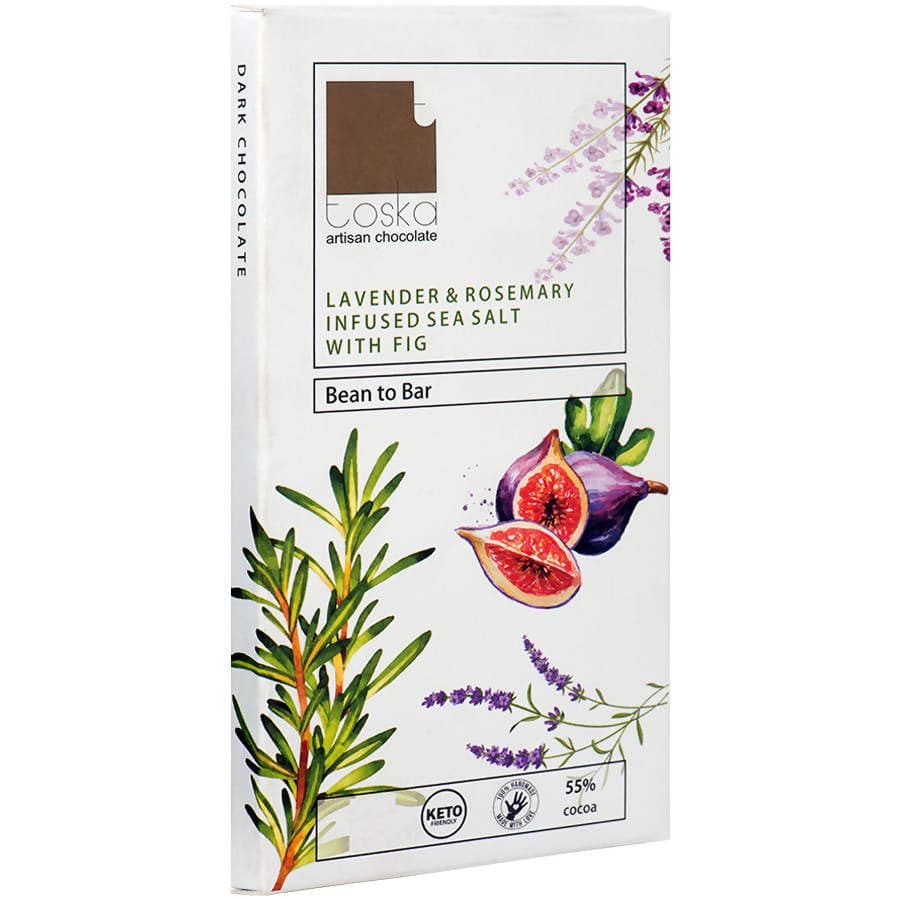 Toska Lavender & Rosemary infused Sean Salt with Fig - 55% Dark Chocolate 70g