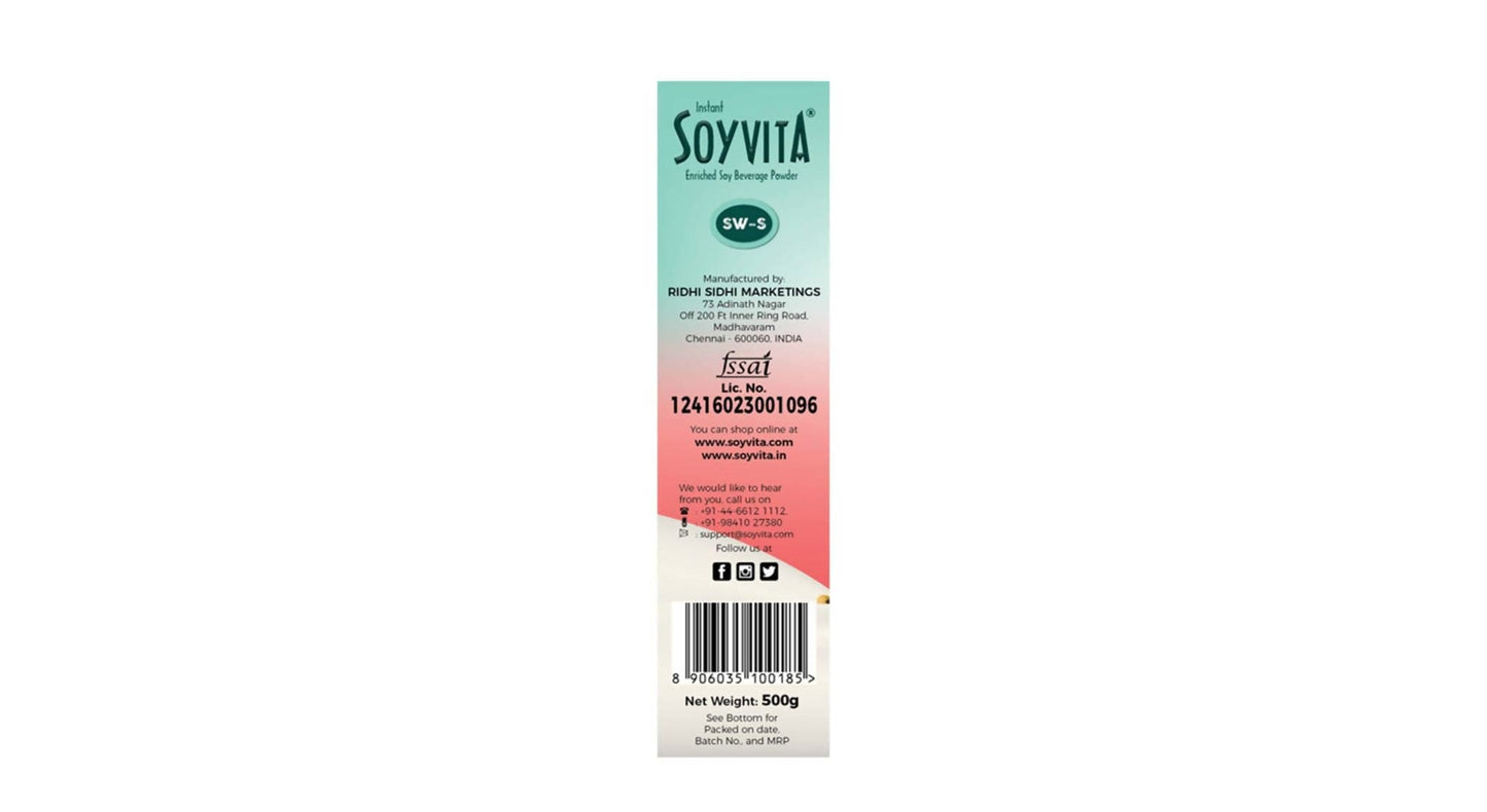 Soyvita - Sweetened added Strawberry fruit powder | Lactose Free | Enriched Soy Beverage Powder | Serves-15 (500 Gms)