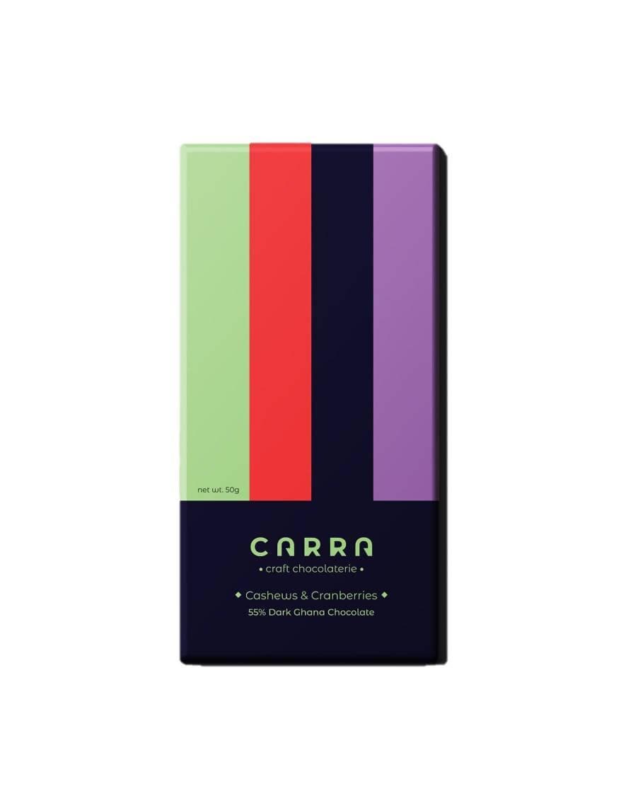 Carra Cashews & Cranberries | 55% Dark Chocolate | 50g x 3 bars - plant based Dukan