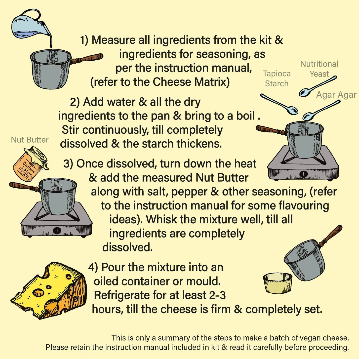 Butters & More DIY plant based Almond Cheese Kit. Make Upto 700g of plant based Cheese in 10 mins. (Included: Almond Butter+Nutritional Yeast+Tapioca Starch+Instruction Manual) - plant based Dukan