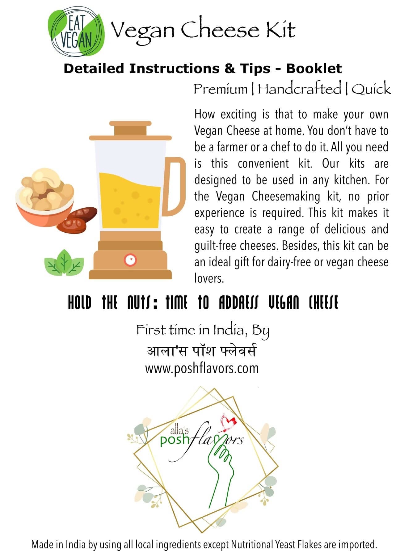 Posh Flavors Vegan Cheese Kit - Make Cheese at Home - DIY Kit - Unique Gift | Make Quick & Easy Vegan Mozzarella, Ricotta, Cheddar, Gruyere & Other at Home, Supplies for About 4 kilograms of Cheese - Vegan Dukan