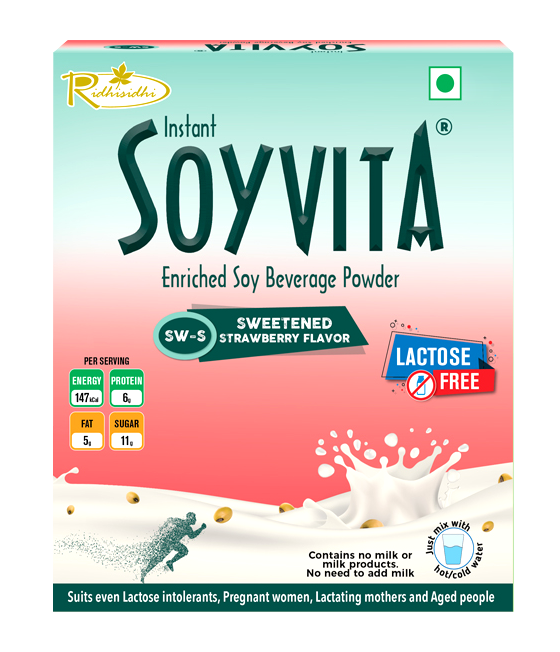 Soyvita - Sweetened added Strawberry fruit powder | Lactose Free | Enriched Soy Beverage Powder | Serves-15 (500 Gms)