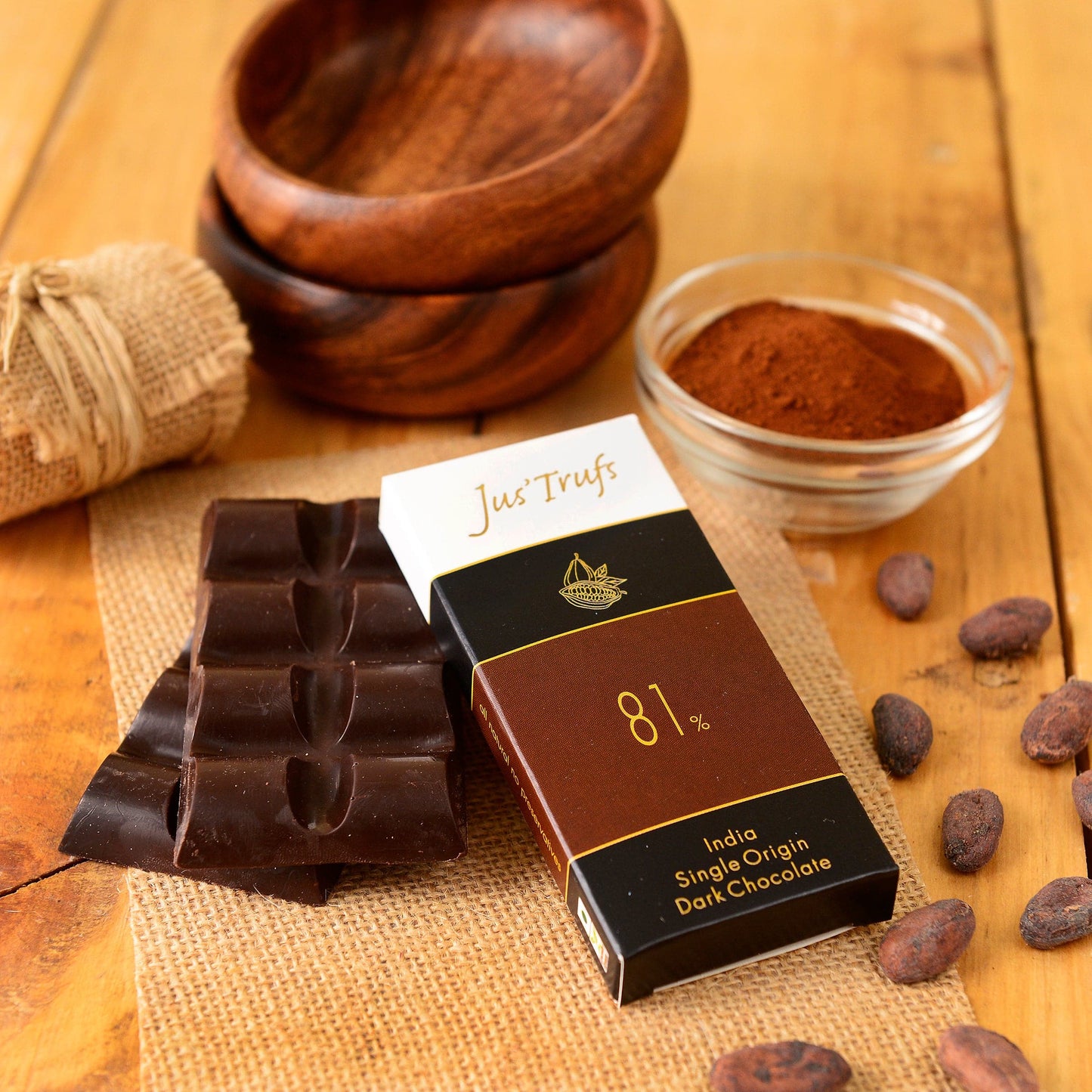 Jus'Trufs Artisanal 81% Dark Chocolate Bar, Set of 2 (80gm)