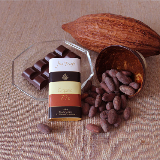 Jus'Trufs Artisanal Organic 72% dark Chocolate Bar, Brown Sugar Sweetened, Set of 2 (80gm)