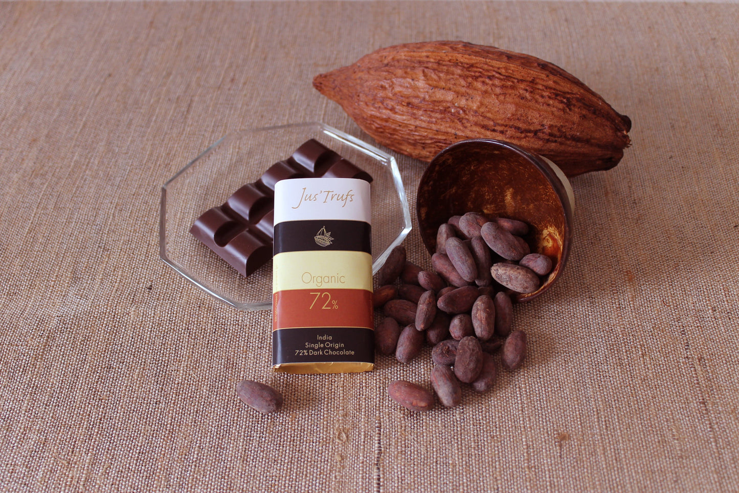 Jus'Trufs Artisanal Organic 72% dark Chocolate Bar, Brown Sugar Sweetened, Set of 2 (80gm)
