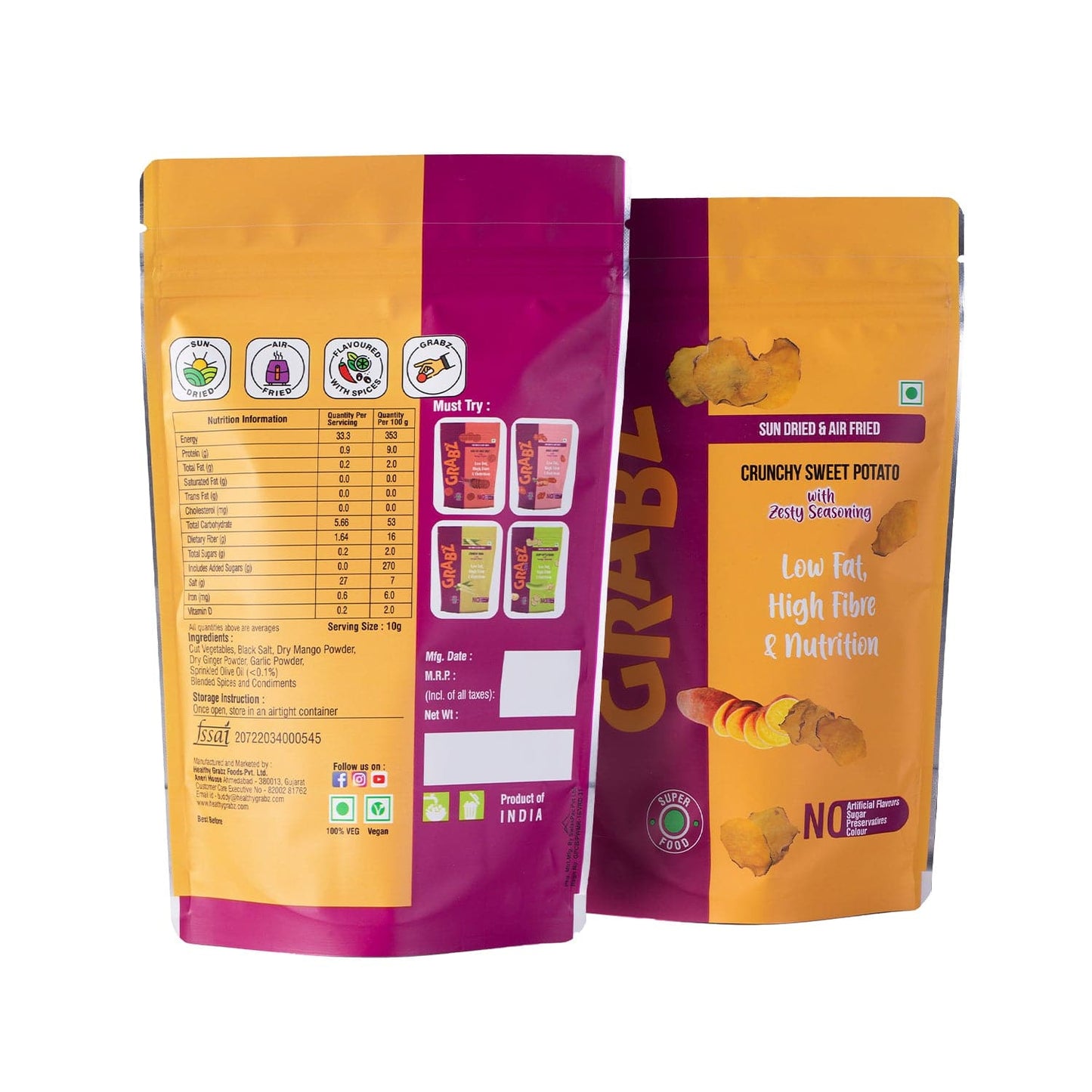 Grabz Air fried Sweet Potato Vegetable Chips (30 g X 3)