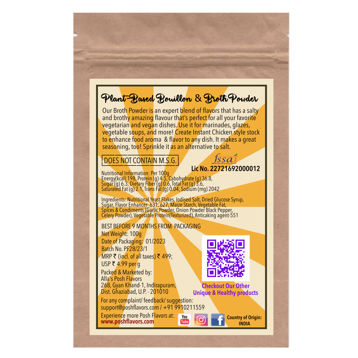 Alla's Posh Flavors Plant-Based Bouillon & Broth Powder (5 x 10g) 5L of Soup Stock