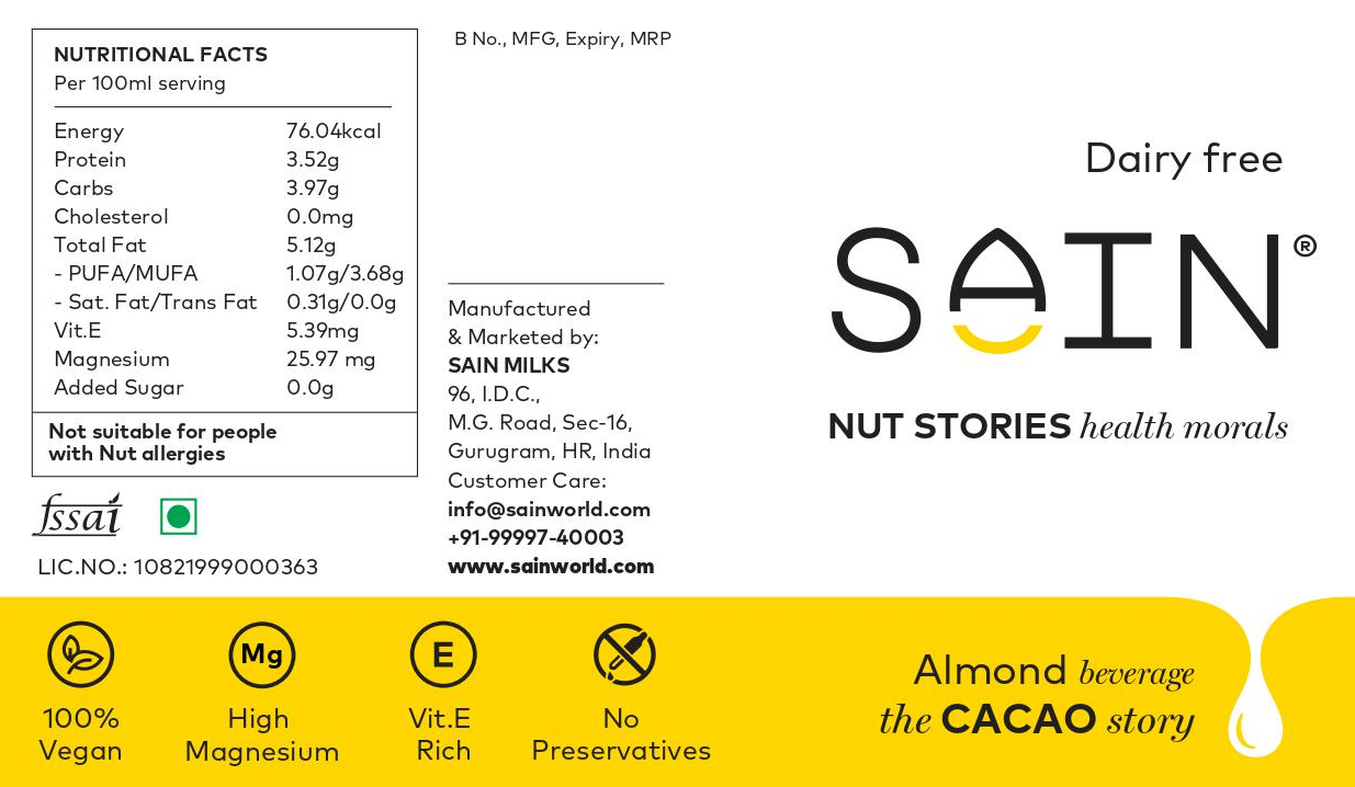 SAIN Almond Drink - the Cacao Story (200ml x 2 bottles)